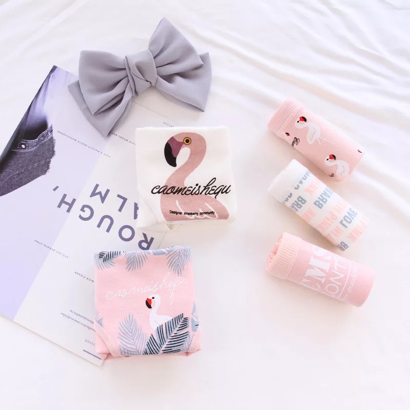 5 Quần lót hồng hạc Cotton Cô gái hoạt hình Nhỏ tươi Dễ thương Tóm tắt Sinh viên Eo thấp quần lót nam thun lạnh siêu mỏng