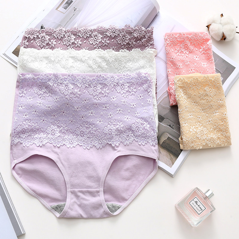 High Waist Panties Ladies Solid Color Cotton Sexy Translucent Lace Lace Mom Briefs Plus Size Shorts Head