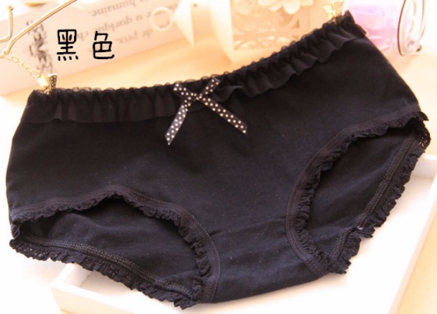 5 túi cotton ngắn màu tinh khiết phụ nữ cotton thấp eo đồ lót cô gái dễ thương nơ ren cửa hàng đồ lót