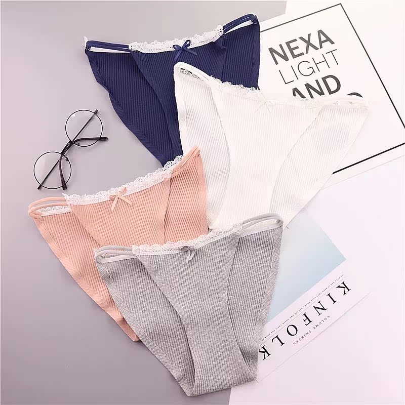 5 món đồ lót gợi cảm màu rắn cô gái ren mỏng đai cotton sợi cao khe thấp eo nữ tóm tắt đồ lot