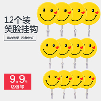 Powerful Viscose Hook Kitchen Without Marks rear smiley face cute wall Sticky Hook Bathroom Wall-mounted Bearing-free pin-free hook