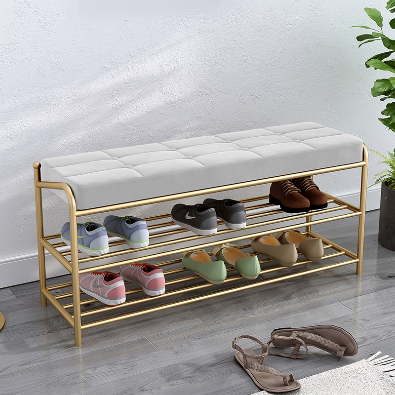 Light Extravagant Shoes Stool Ultra Narrow Home Doorway Iron Art Strip Stool Entry Double Layer Soft Bag Cushion Wearing Footstool Net Red-Taobao