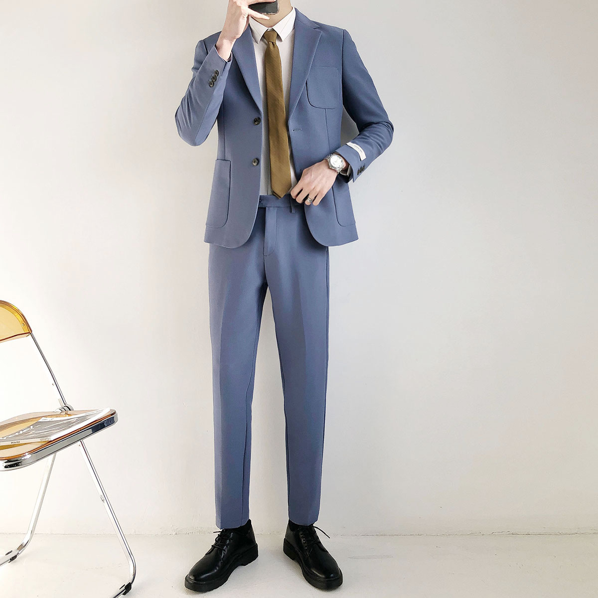 Spring 2022 New Korean Edition Suit Set Men Slim Business Formal Wear Youth Casual Leprosy Handsome Little Suit Men