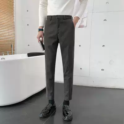 Falling trousers, men's Korean slim-fit woolen autumn and winter pants, men's casual British formal pants, youth business suit pants