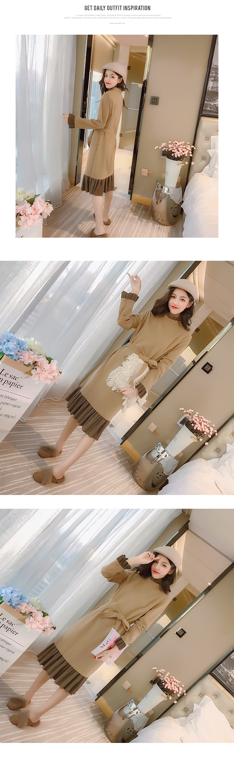 Phần dài len váy nữ Hàn Quốc phiên bản 2018 mùa thu và mùa đông mới dài tay trumpet tay áo Một từ cơ sở váy đầm suông chữ a