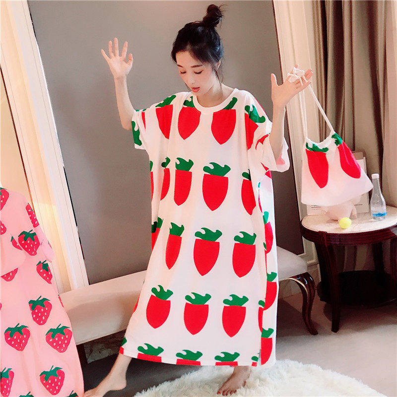 Long ankle short-sleeved nightdress women's thin cotton sweet and cute home clothes plus size 200 catties home clothes