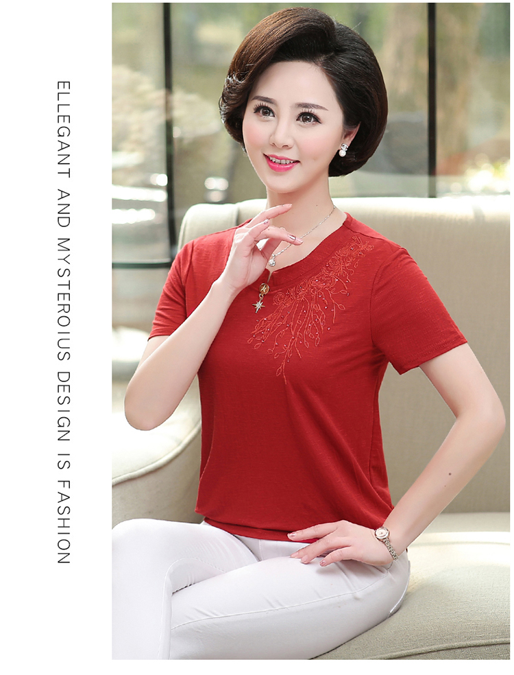 Áo thun ngắn tay cho nữ trung niên áo khoác nữ mùa hè Quần áo mùa hè 40-50 tuổi Áo nữ trung niên - Quần áo của mẹ đầm u60