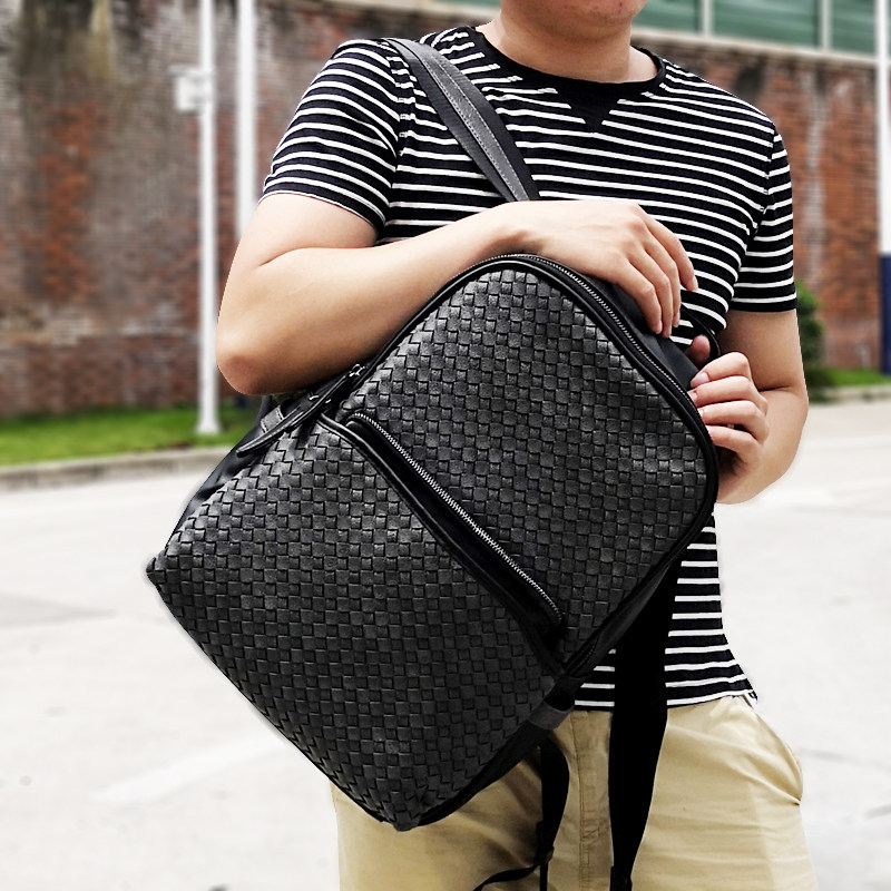 Summer New Men Shoulder Package Europe and America Fashion Personality Braided Computer Leather Backpack Outdoor Leisure Travel Pack