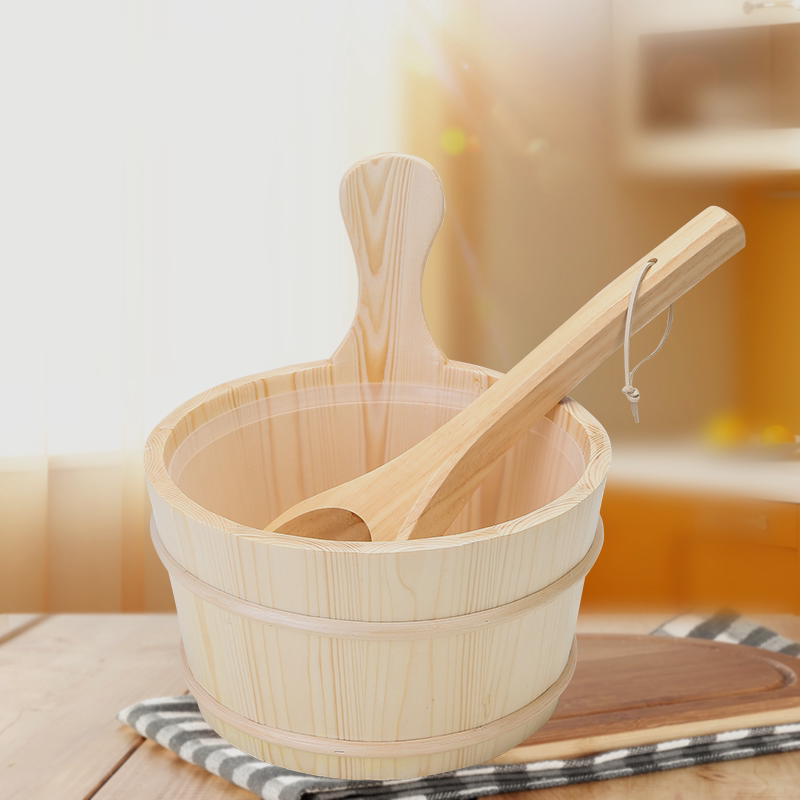 Sauna Room Small Wooden Barrel Wooden Spoon Sauna Stove Watering Wood Basin Long Spoon Sweat Steamed Hand Wood Barrel Dry Steam Water Accessories-Taobao