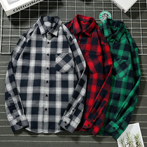 ins plaid shirt mens long sleeve shirt jacket loose mens inch clothing Korean version of the trend of literature and art students Leisure