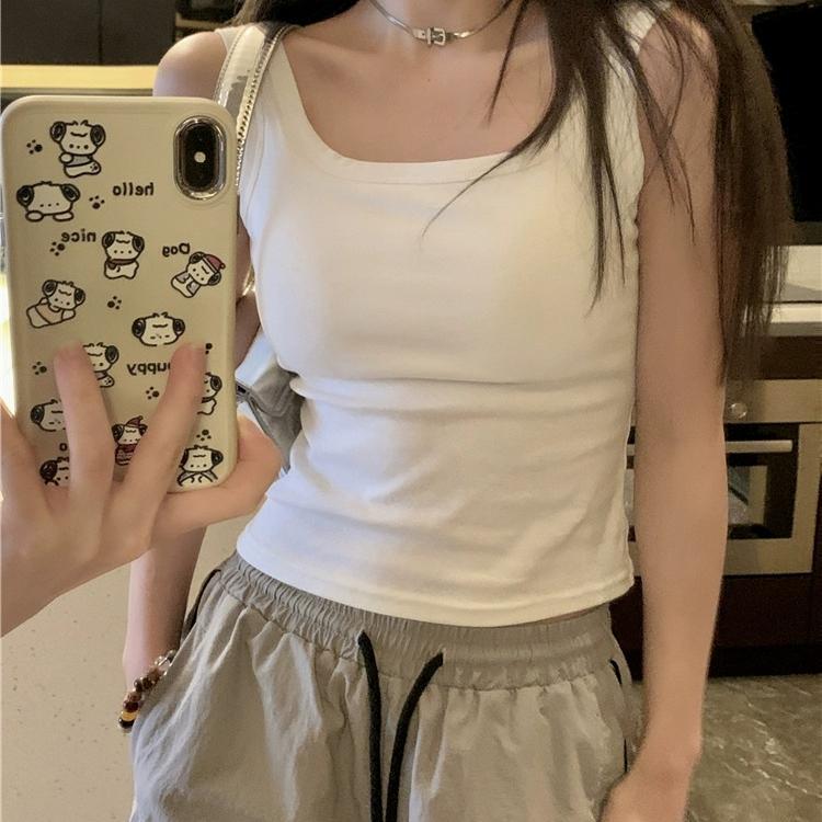Women's Summer 2024 New Style Camisole with Chest Pads, Black Inner Layer to Cover Side Breasts, White Top for Outer Wear Women's Summer 2024 New Style Camisole with Chest Pads, Black Inner Layer to Cover Side Breasts, White Top for Outer Wear