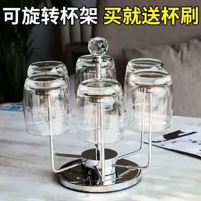 Stainless steel cup holder Creative wine cup holder Fashion teacup holder 6-head rotating upside-down cup holder nail-free wine cabinet decoration