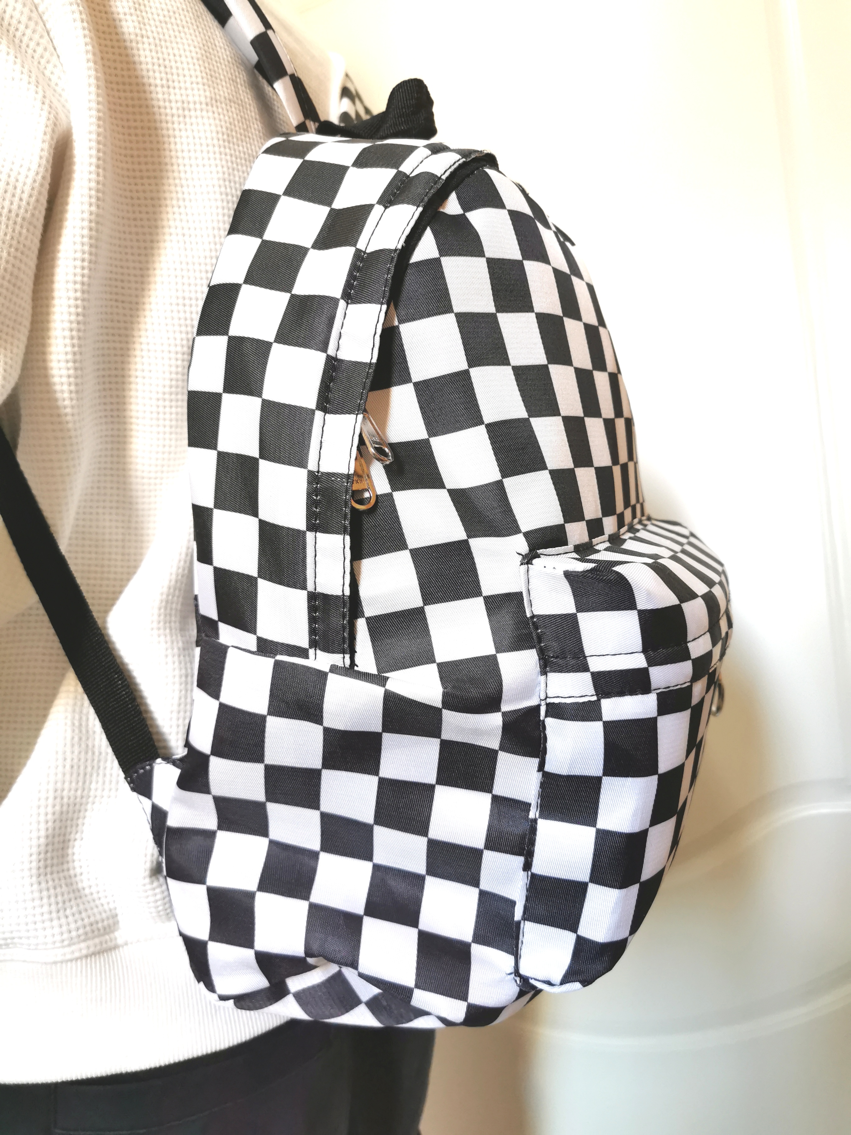 Chess black and white checkerboard simple canvas backpack shop choose three pieces