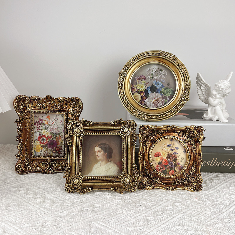 French-Style Vintage Resin Small Photo Frame for Living Room, Entrance, Guesthouse Background Wall, Hanging Painting, Relief Picture Frame, Decorative Oil Painting Ornament