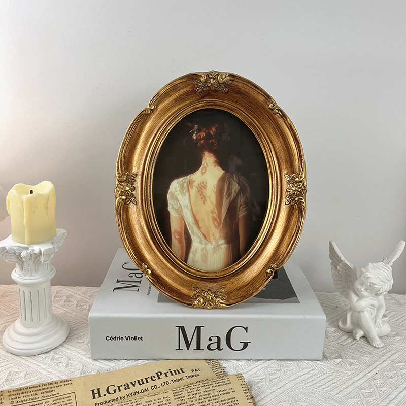 French and American Style Girl Back View Oil Painting Decorative Painting Desktop Ornament Vintage Photo Frame Bedroom Living Room Entrance Hanging Painting Display Stand