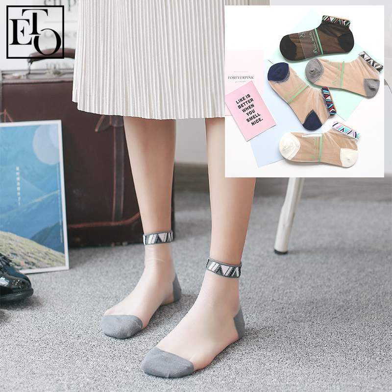 Japan MUJIΕ stockings women's thin crystal glass card stockings women's socks transparent socks cute day
