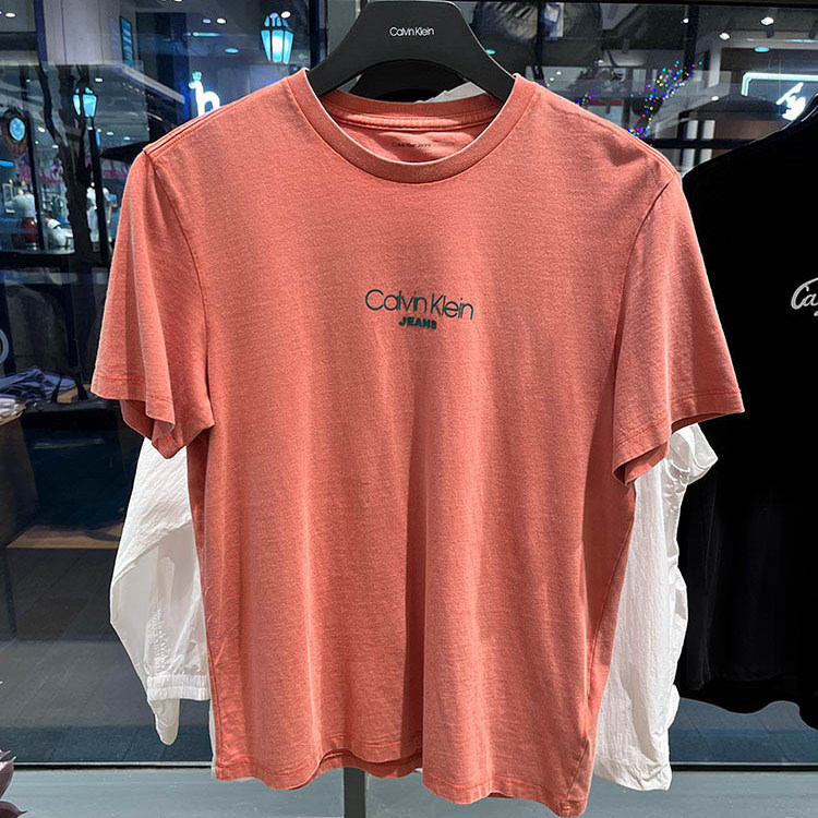 Ck Jeans Domestic Purchasing Agent 25 Spring/Summer Men's Letter Print Trendy Vintage Solid Color Pure Cotton Short-Sleeve T-Shirt 4Rb824G