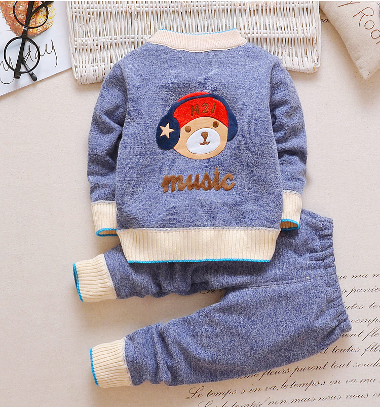 Bộ đồ bé trai mùa thu đông mùa đông Quần áo ấm cho bé 3-6 tháng Áo len cộng với quần nhung hai mảnh 1-2 tuổi Quần áo dệt kim quần áo sành điệu cho be gái