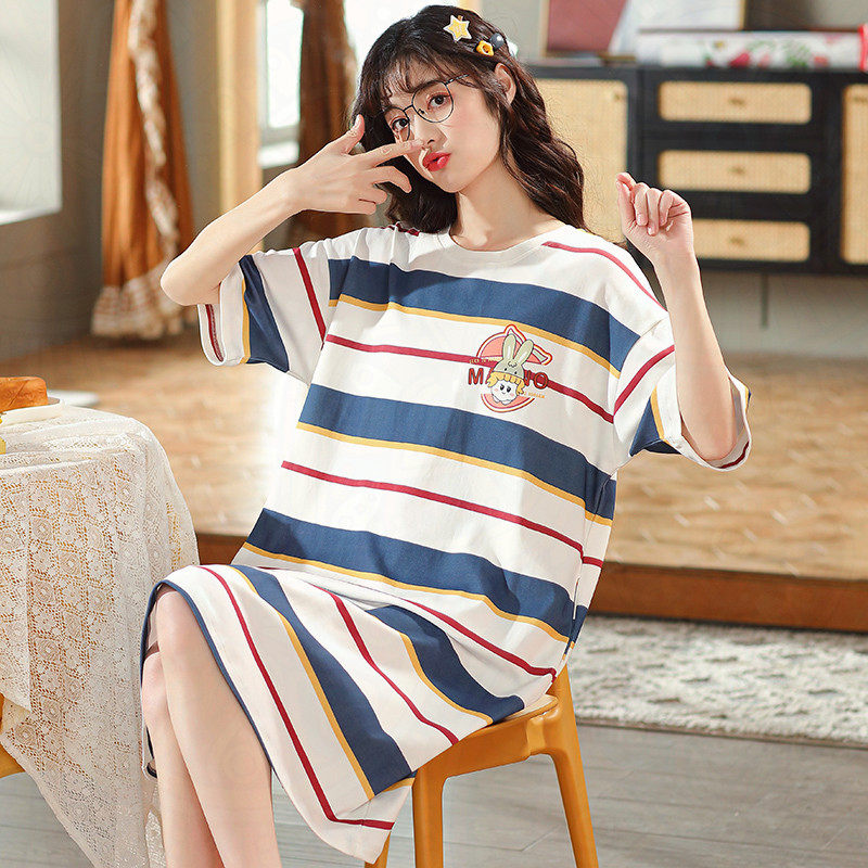 Pure cotton sleeping dress girl 2023 new summer sleeve short sleeve loose student girl pajamas women's home dress