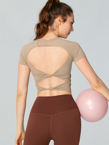 2024 New Yoga Top with Chest Pads, Beautiful Back, Sports Fitness Short-Sleeve, Sexy Backless, Summer Thin Quick-Drying