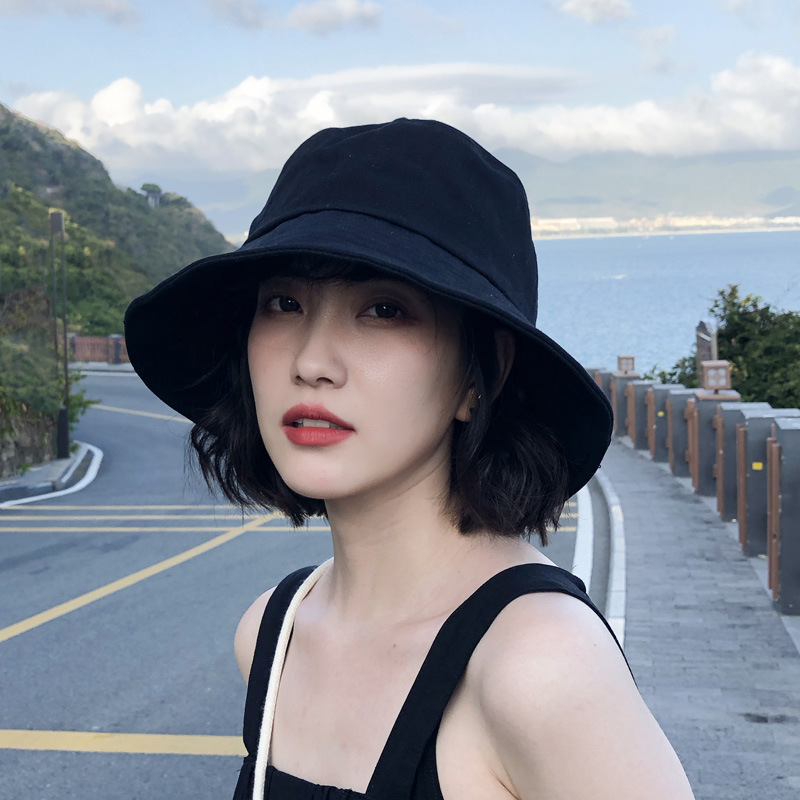 黑色渔夫帽子女夏季新款旅游百搭遮阳显脸小遮脸防晒帽大檐太阳帽