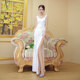 Sexy evening dress high-end white temperament light luxury host banquet dress fishtail slit long skirt bag hip