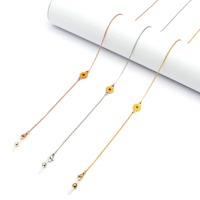 Sunflower silver non-fading mask chain titanium steel glasses chain female hanging neck non-slip rope hanging chain rose gold male