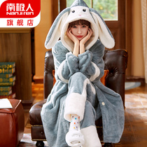 Antarctic coral velvet pajamas women autumn and winter plus fleece thick flannel nightgown home wear set 2022 new model