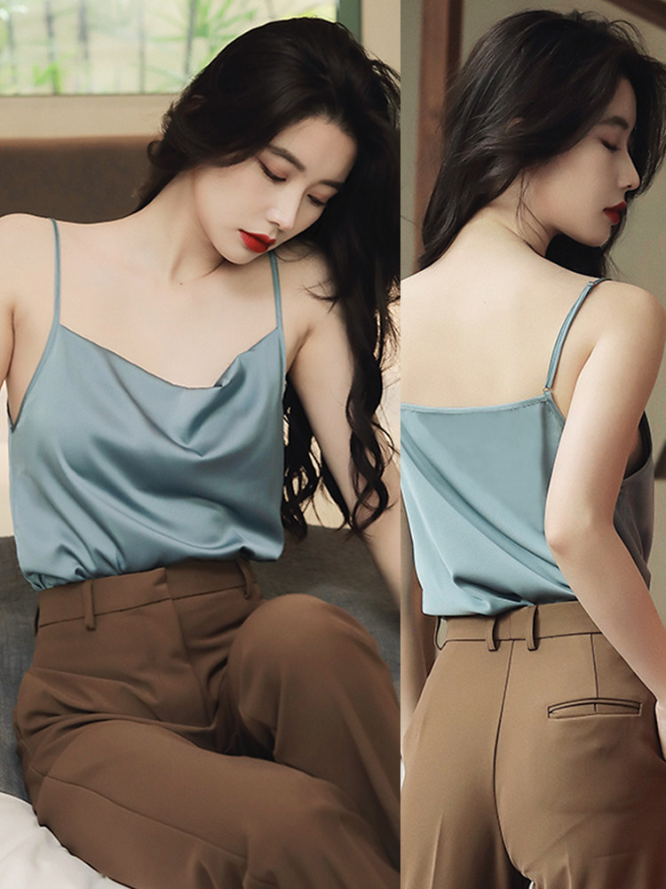 Beautiful back ice silk camisole women wear summer suit bottoming top pure desire high-end feeling ins super hot