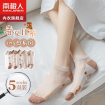 Glass silk socks spring and summer pure cotton base summer net red thin crystal socks in tide boat socks