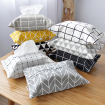  Pastoral cotton and linen tissue bag plaid triangle fabric double-layer double zipper paper bag Household car lanyard tissue box