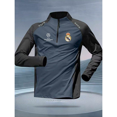 In the autumn and winter of 25, Manchester United and Real Madrid trained with zipper and semi-zipper long-sleeved running, quick-drying sports, stand-up collar long-sleeved shirts