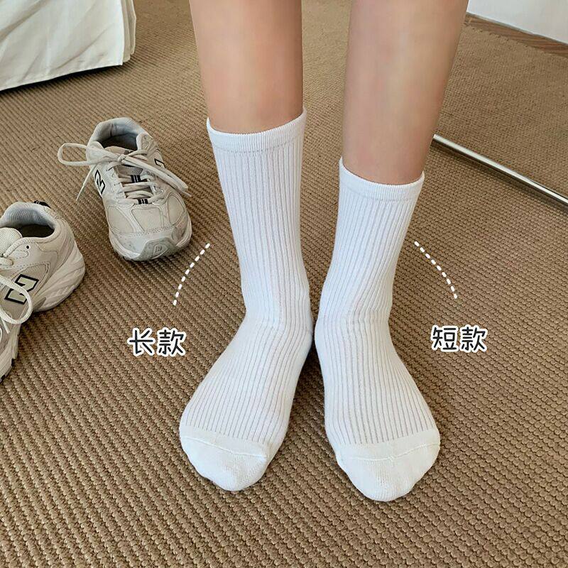 Black socks women's middle tube socks Japanese and Korean style plus velvet autumn and winter pit strip bubble socks women's autumn jk stockings