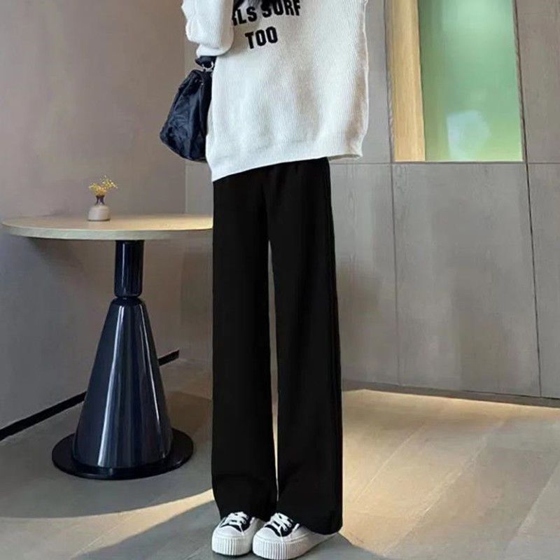 Black Wide-Leg Pants for Women, Spring and Summer, Student Korean Style, Trendy Loose High-Waisted Casual Drape Straight-Leg Suit Pants Black Wide-Leg Pants for Women, Spring and Summer, Student Korean Style, Trendy Loose High-Waisted Casual Drape Straight-Leg Suit Pants