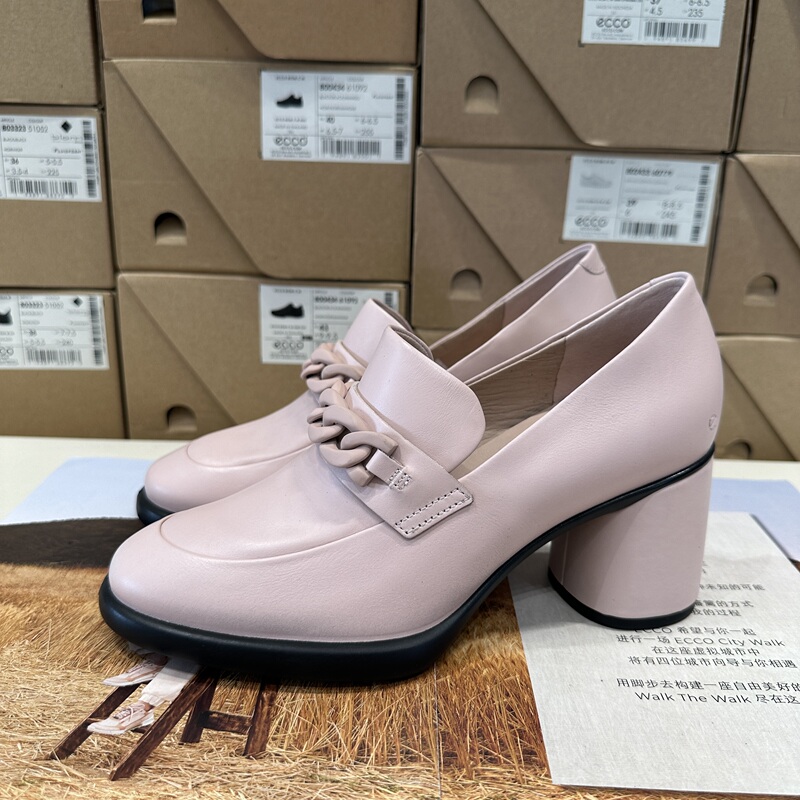 Ecco 23 New Model High-Heeled Shoes, Cowhide Women's Formal Leather Shoes, Sculptural Luxury 222643 222443