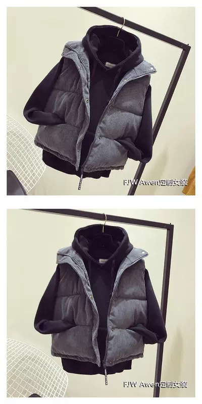 Mùa thu và mùa đông áo khoác dày học sinh cotton bánh mì ngắn vest nhung kẻ sọc áo len hai mảnh nữ áo gile đẹp