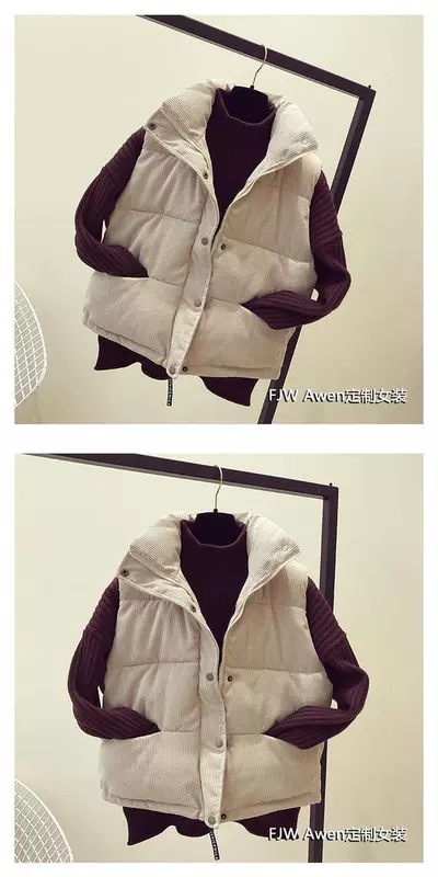 Mùa thu và mùa đông áo khoác dày học sinh cotton bánh mì ngắn vest nhung kẻ sọc áo len hai mảnh nữ áo gile đẹp