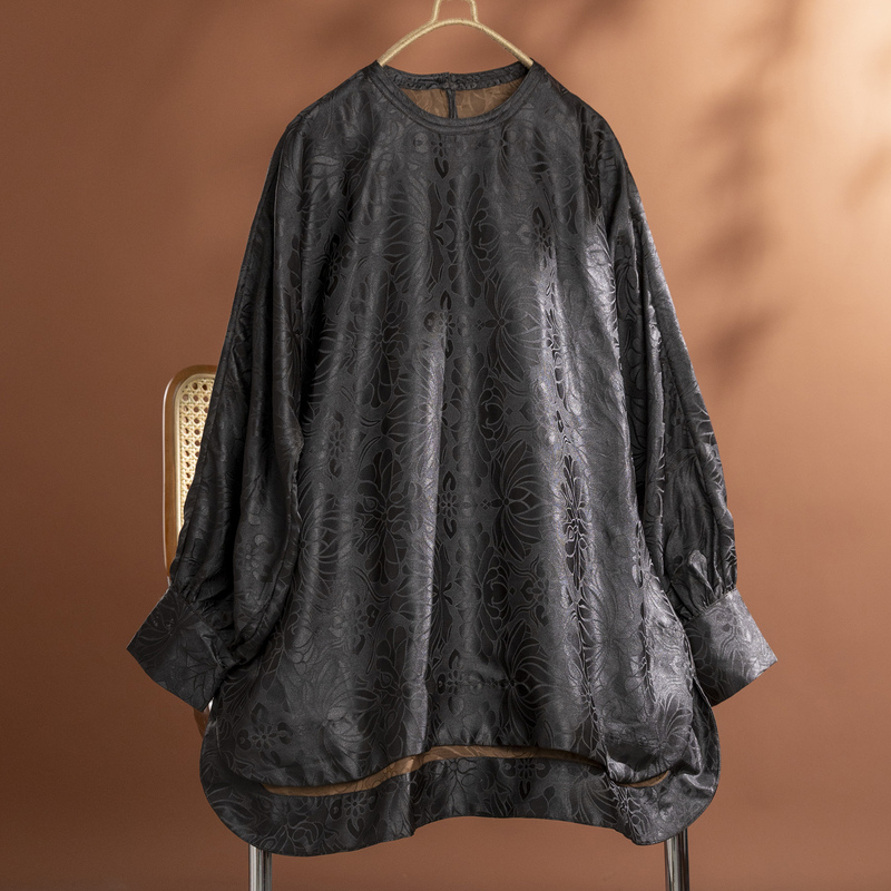 New Style Mulberry Silk Satin Xiangyun Silk Floral Round Neck Long Sleeve T-Shirt Chinese Style Versatile Pullover Top New Style Mulberry Silk Satin Xiangyun Silk Floral Round Neck Long Sleeve T-Shirt Chinese Style Versatile Pullover Top