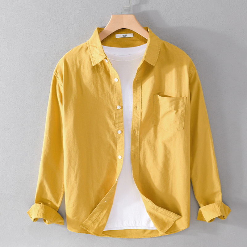 2026 Spring New Yellow Simple Versatile Long-Sleeve Shirt for Men, Youth Slim Fit Korean Style Thin Shirt 2026 Spring New Yellow Simple Versatile Long-Sleeve Shirt for Men, Youth Slim Fit Korean Style Thin Shirt