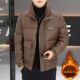 Winter stand collar lamb fur collar short leather cotton coat for men's youth slim fit thickened warm and handsome cotton coat