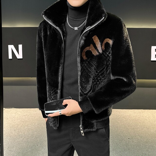 Winter Haining fur lapel snow wolf mink imitation fur coat for men's high-end young and middle-aged thickened warm coat