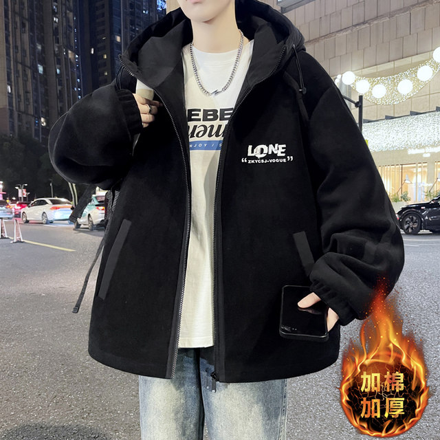 New winter hooded purple cotton thickened Ollie velvet jacket jacket for boys, teenagers and middle school students warm cotton coat