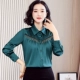 Áo khoác lụa nặng của phụ nữ dài tay mùa xuân và mùa thu phong cách mới tính khí satin dâu tằm không khí nước ngoài hiện tại su khâu đầu - Áo sơ mi