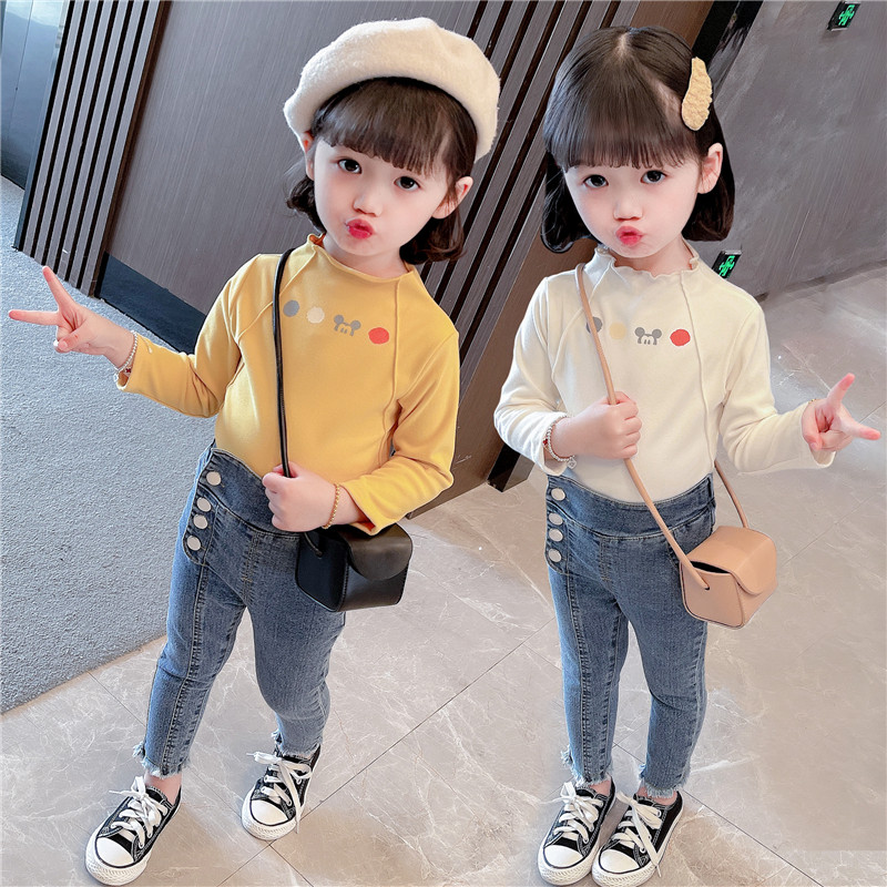 Girl gush with undershirt autumn and winter 2021 new children's winter clothing blouses the baby thickened with a velvety coat