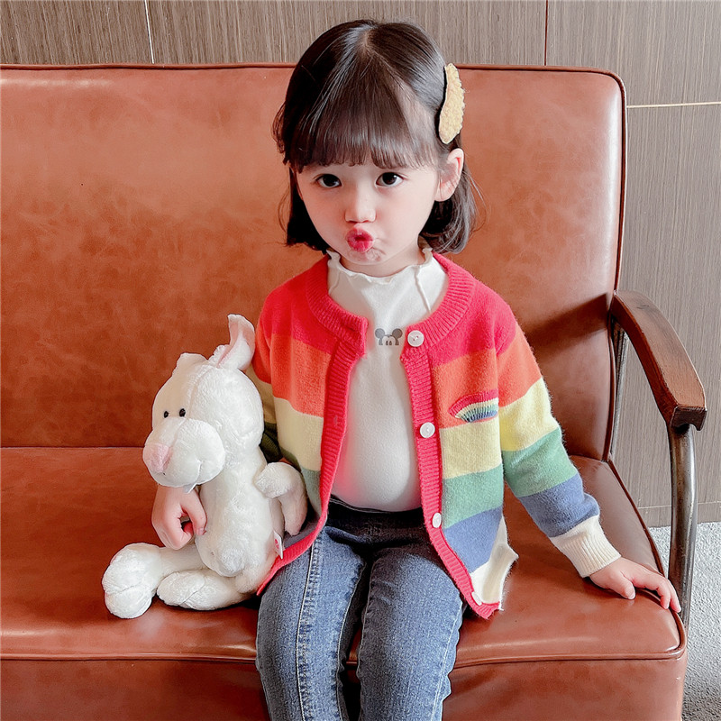 Girls sweater jacket spring and autumn 2021 new Korean version of the foreign school children's knitted cardigan children's spring top tide