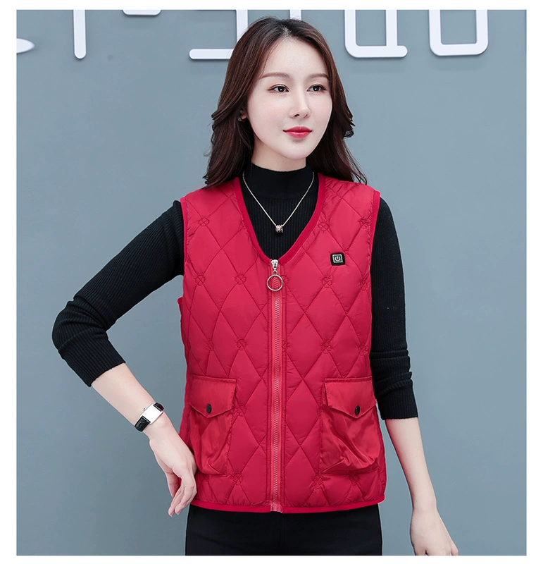 Áo sưởi điện dành cho phụ nữ mùa thu đông cộng với nhung dành cho các bà mẹ trung niên và người lớn tuổi với áo sưởi sạc sạc thông minh. áo khoác sưởi ấm xiaomi
