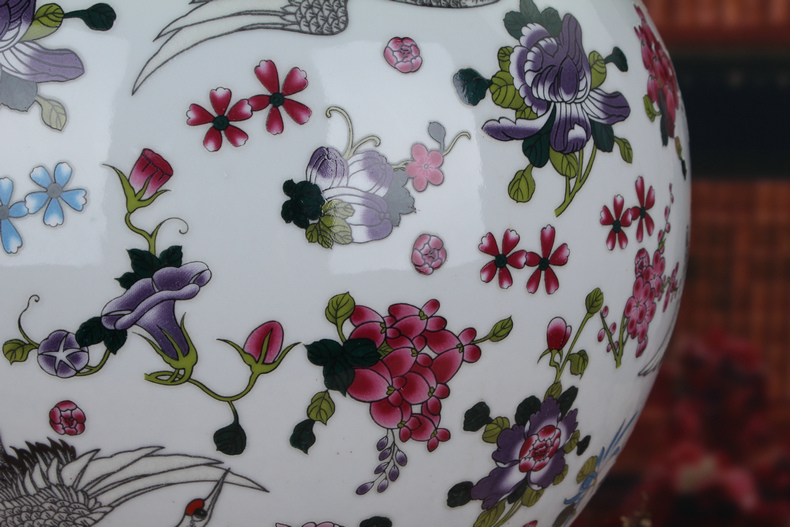 Jingdezhen ceramics noctilucent powder enamel pine crane live celestial large vases, creative Chinese style household decorations