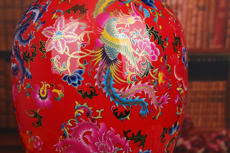 Jingdezhen ceramics vase crystal glaze Chinese red longfeng ChengXiang doll altar Chinese style wedding cornucopia