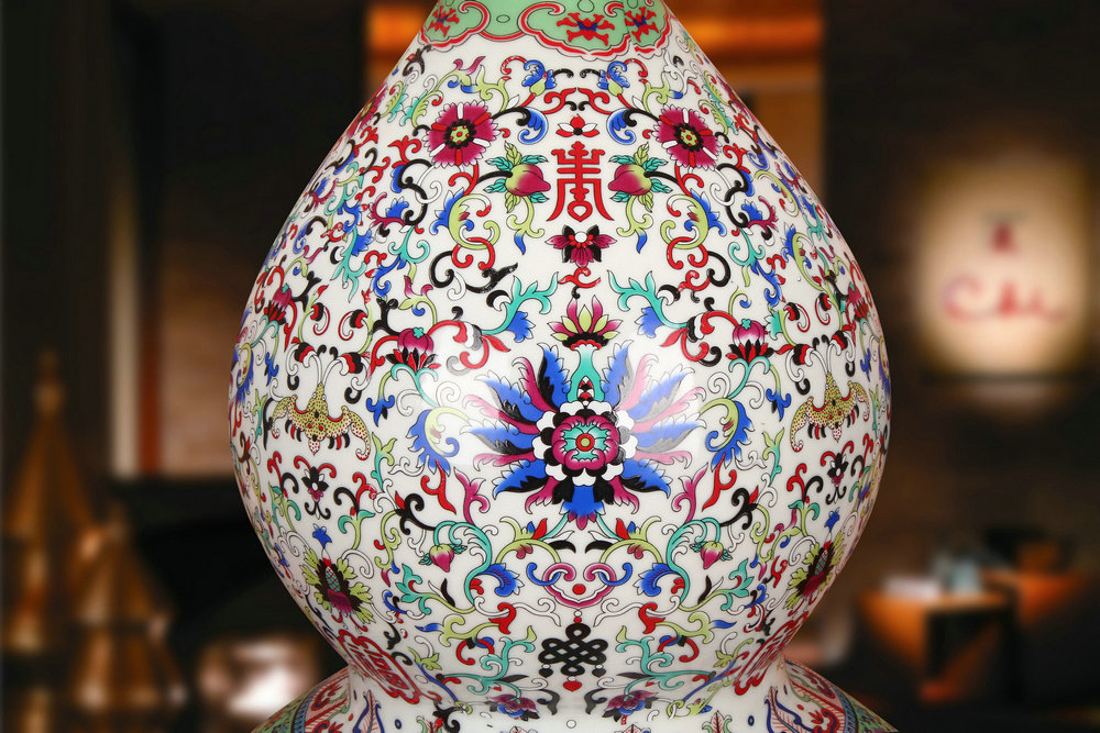 Antique Chinese jingdezhen ceramics colored enamel porcelain live gourd vases, I household crafts