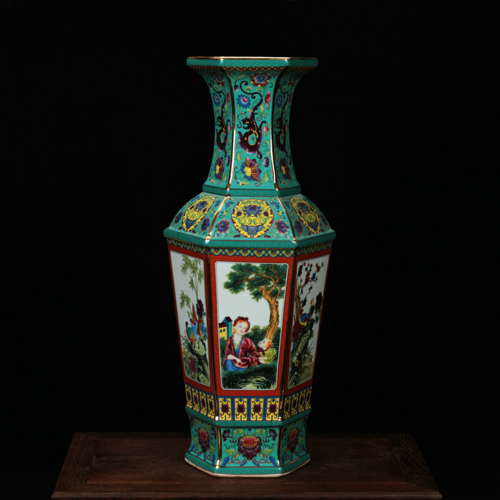 Jingdezhen ceramics, vases, antique turquoise enamel glaze Atlantic had the six - party vase crafts